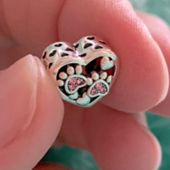 Sterling silver love pets heart slide charm with diamond cz paws - Picture 4 of 4